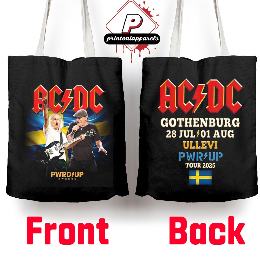 AC DC 2025 Gothenburg PWR UP Tour Tee At Ullevi Gothenburg SE On July 28th And August 1st 2025 Canvas Tote Bag AC DC 2025 Gothenburg PWR UP Tour Tee At Ullevi Gothenburg SE On July 28th And August 1st 2025 Canvas Tote Bag