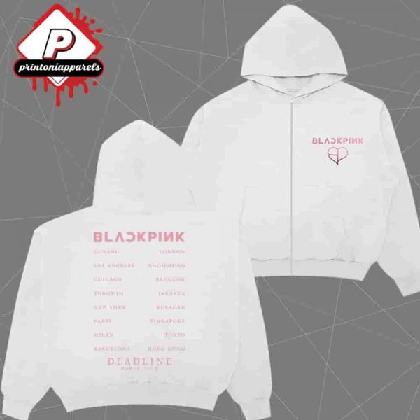 Blackpink Deadline World Tour 2025 Zip Hoodie White Merchandise Limited Zip Hoodie