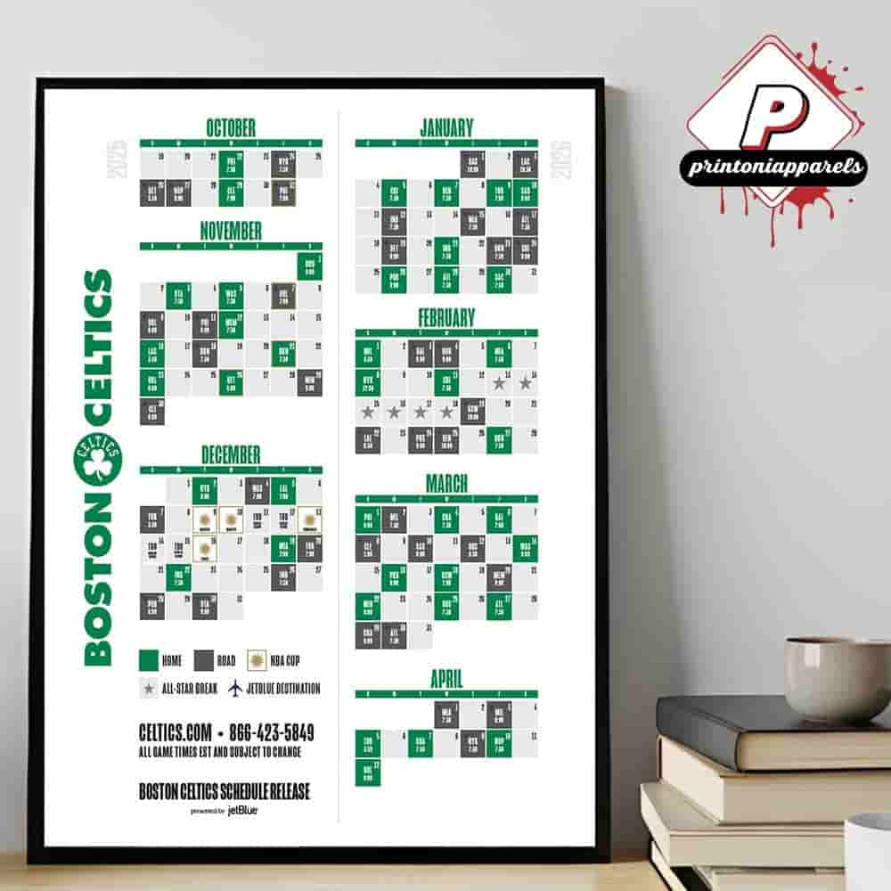Boston Celtics Official 2025-2026 NBA Season Schedule Home Decor Poster Canvas Boston Celtics Official 2025-2026 NBA Season Schedule Home Decor Poster Canvas