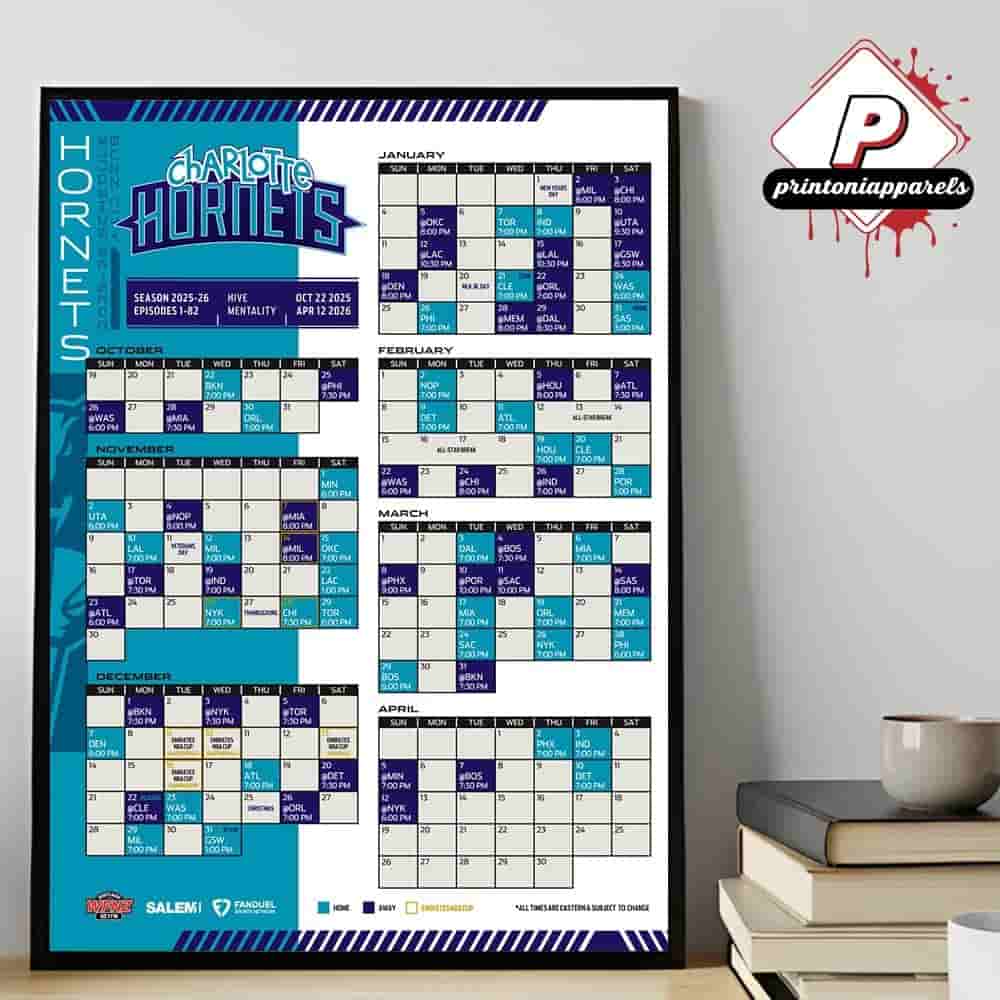 Charlotte Hornets Official 2025-2026 NBA Season Schedule Home Decor Poster Canvas Charlotte Hornets Official 2025-2026 NBA Season Schedule Home Decor Poster Canvas