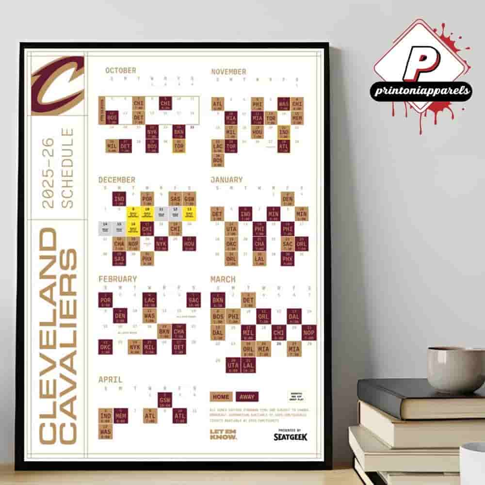 Cleveland Cavaliers Official 2025-2026 NBA Season Schedule Home Decor Poster Canvas Cleveland Cavaliers Official 2025-2026 NBA Season Schedule Home Decor Poster Canvas