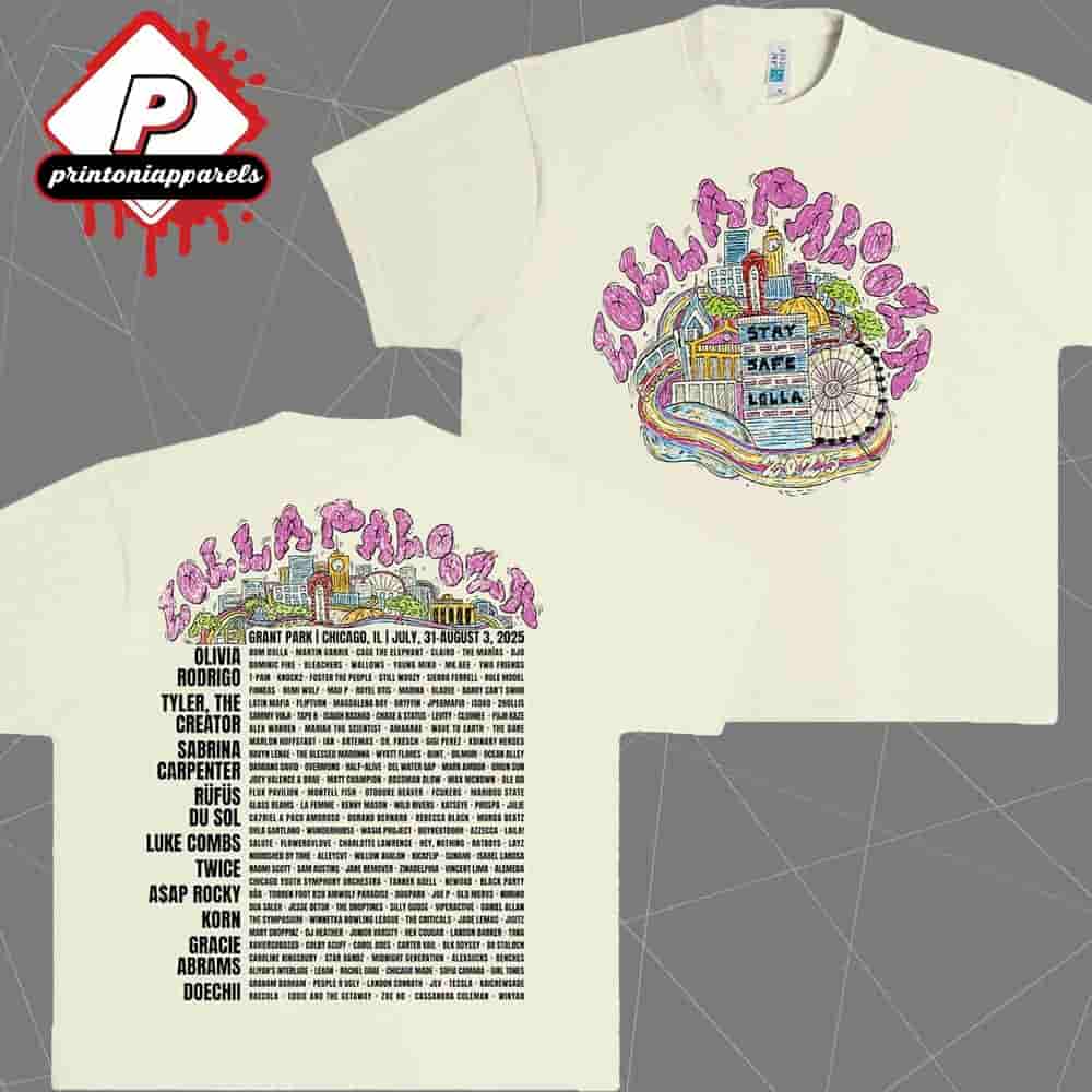 Lollapalooza Skyline Lineup Tee Merchandise Limited Two Sided Unisex T-Shirt Lollapalooza Skyline Lineup Tee Merchandise Limited Two Sided Unisex T-Shirt