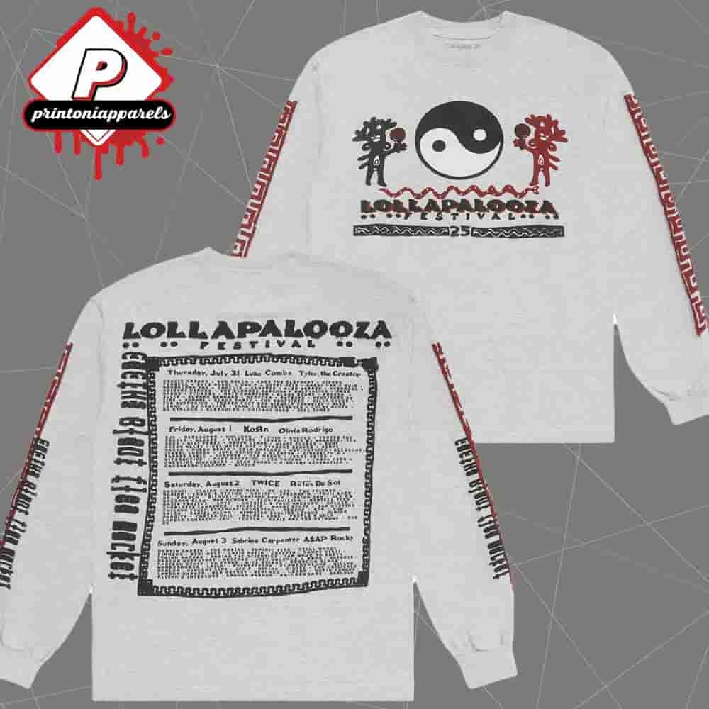Lollapalooza x Cactus Plant Flea Market Long Sleeve Lineup Tee Merchandise Limited Classic T-Shirt Lollapalooza x Cactus Plant Flea Market Long Sleeve Lineup Tee Merchandise Limited Classic T-Shirt