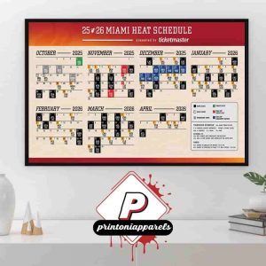 Miami Heat Official 2025-2026 NBA Season Schedule Home Decor Poster Canvas