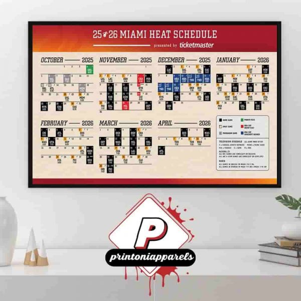Miami Heat Official 2025-2026 NBA Season Schedule Home Decor Poster Canvas