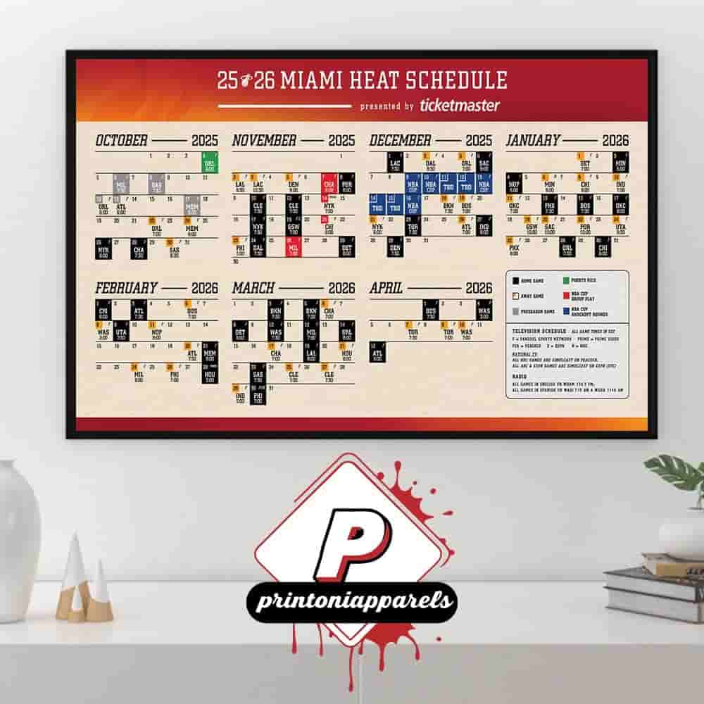 Miami Heat Official 2025-2026 NBA Season Schedule Home Decor Poster Canvas Miami Heat Official 2025-2026 NBA Season Schedule Home Decor Poster Canvas