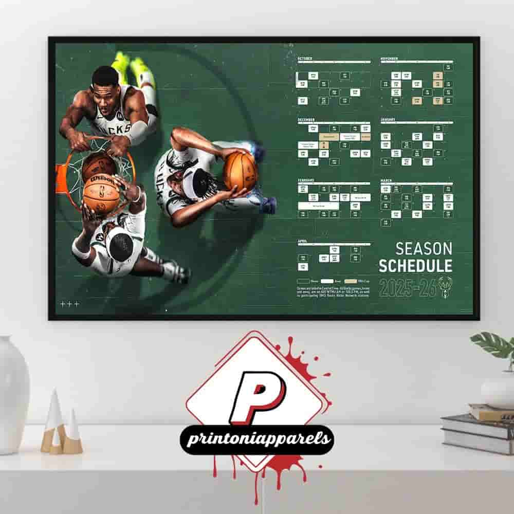 Milwaukee Bucks Official 2025-2026 NBA Season Schedule Home Decor Poster Canvas Milwaukee Bucks Official 2025-2026 NBA Season Schedule Home Decor Poster Canvas