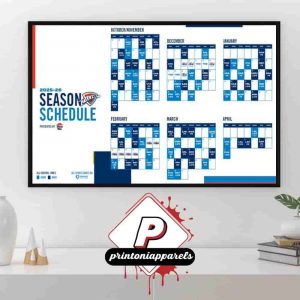 Oklahoma City Thunder Official 2025-2026 NBA Season Schedule Home Decor Poster Canvas