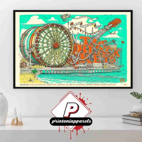 The Black Keys No Rain No Flowers Tour 2025 Artwork Poster At Borgata Hotel Altantic City NJ On August 9th 2025 Home Decor Poster Canvas