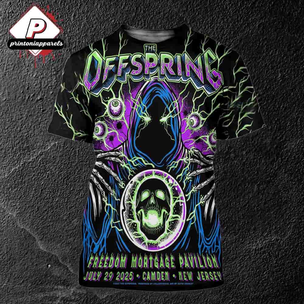The Offspring Supercharged Tour 2025 Event Poster At Freedom Mortage Pavillion Camden New Jersey On July 29th 2025 All Over Print Shirt The Offspring Supercharged Tour 2025 Event Poster At Freedom Mortage Pavillion Camden New Jersey On July 29th 2025 All Over Print Shirt